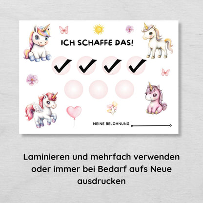 Einhorn Aufgabenplan und Belohnungsplan für Kinder