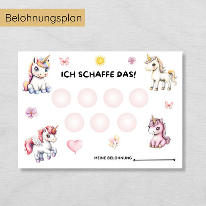 Einhorn Aufgabenplan und Belohnungsplan für Kinder