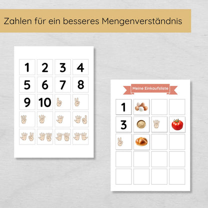 Einkaufsplaner für Kinder mit 7 Einkaufslisten und 100+ Lebensmittel Karten