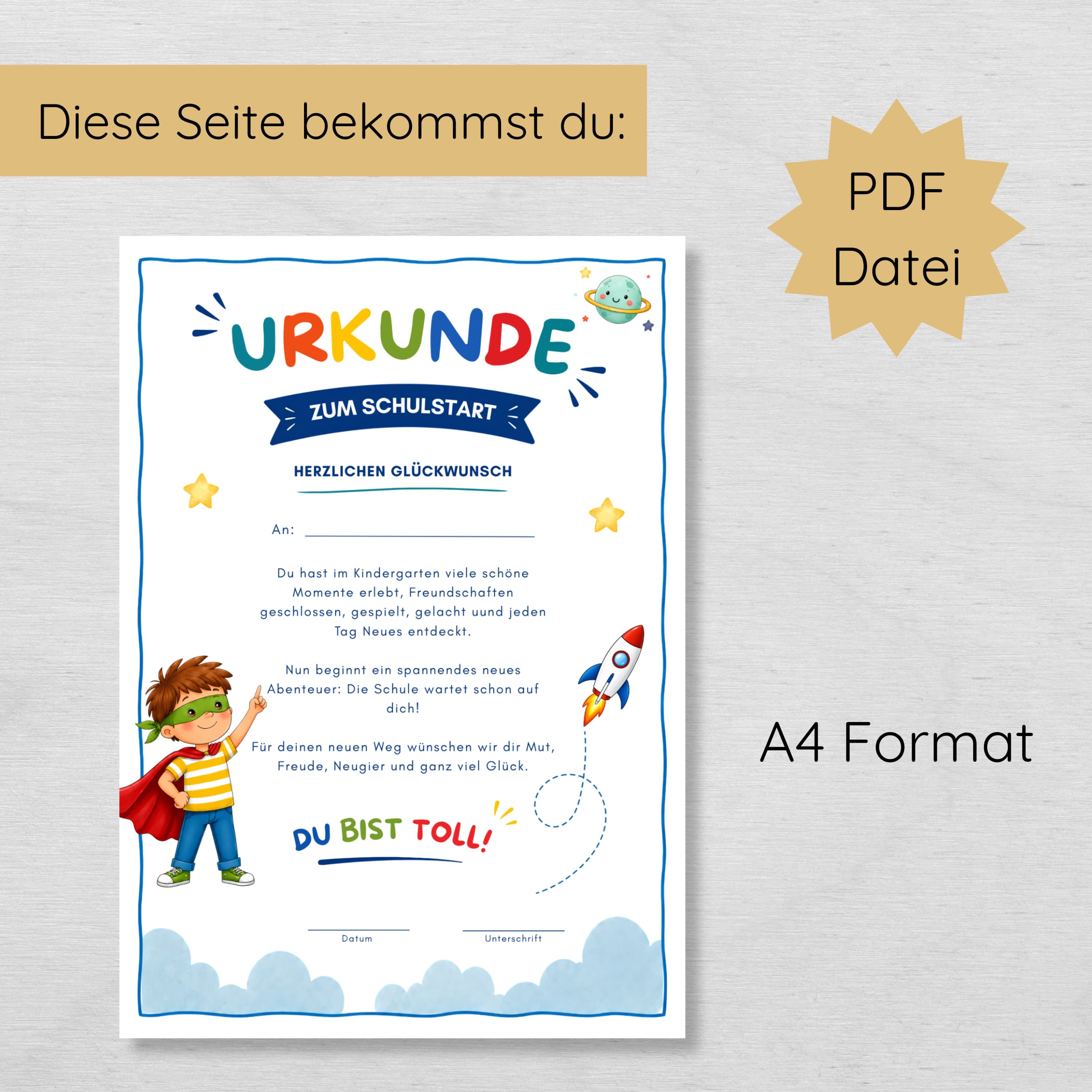 Urkunde für den Schulstart Druckvorlage