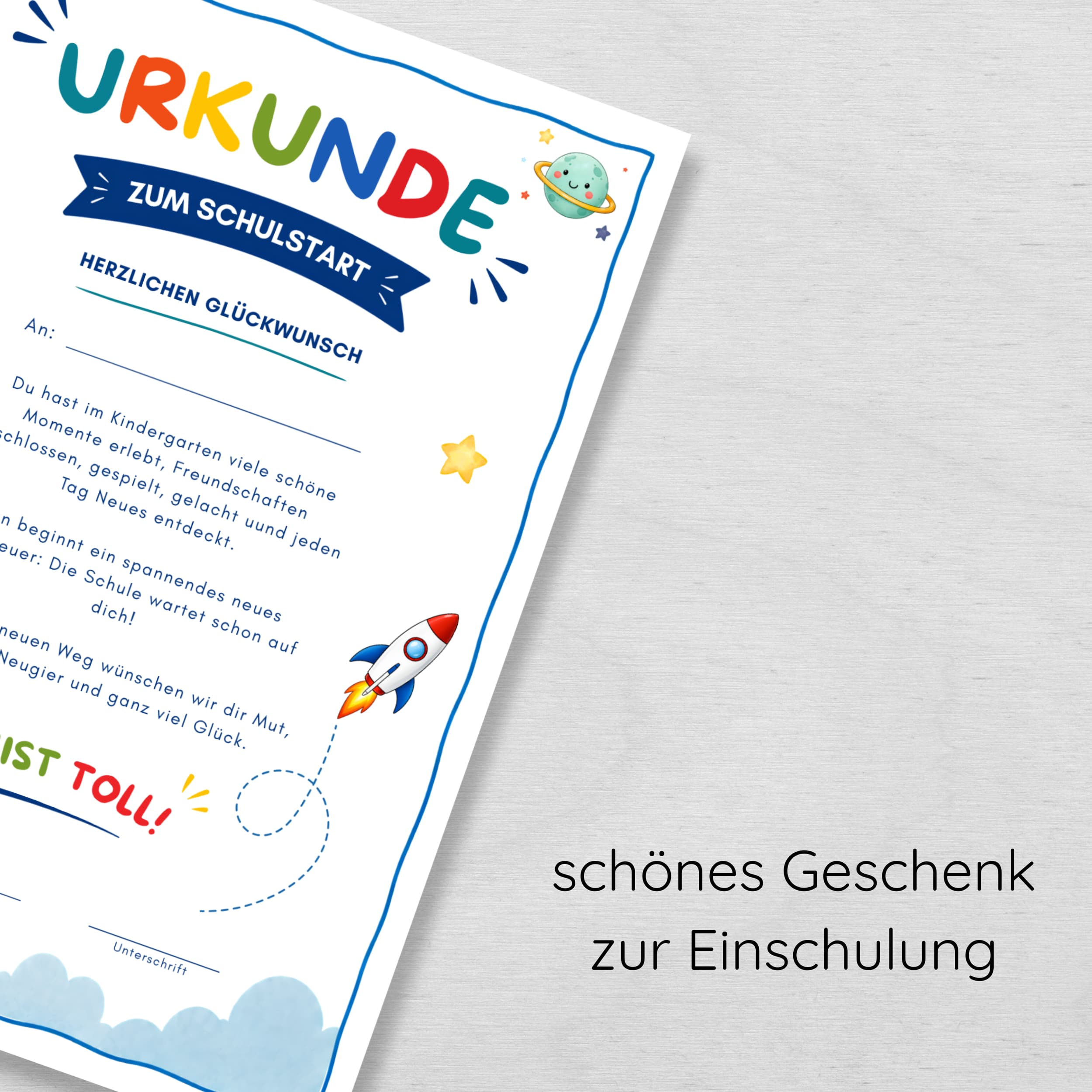 Einschulung Urkunde als PDF zum Ausdrucken