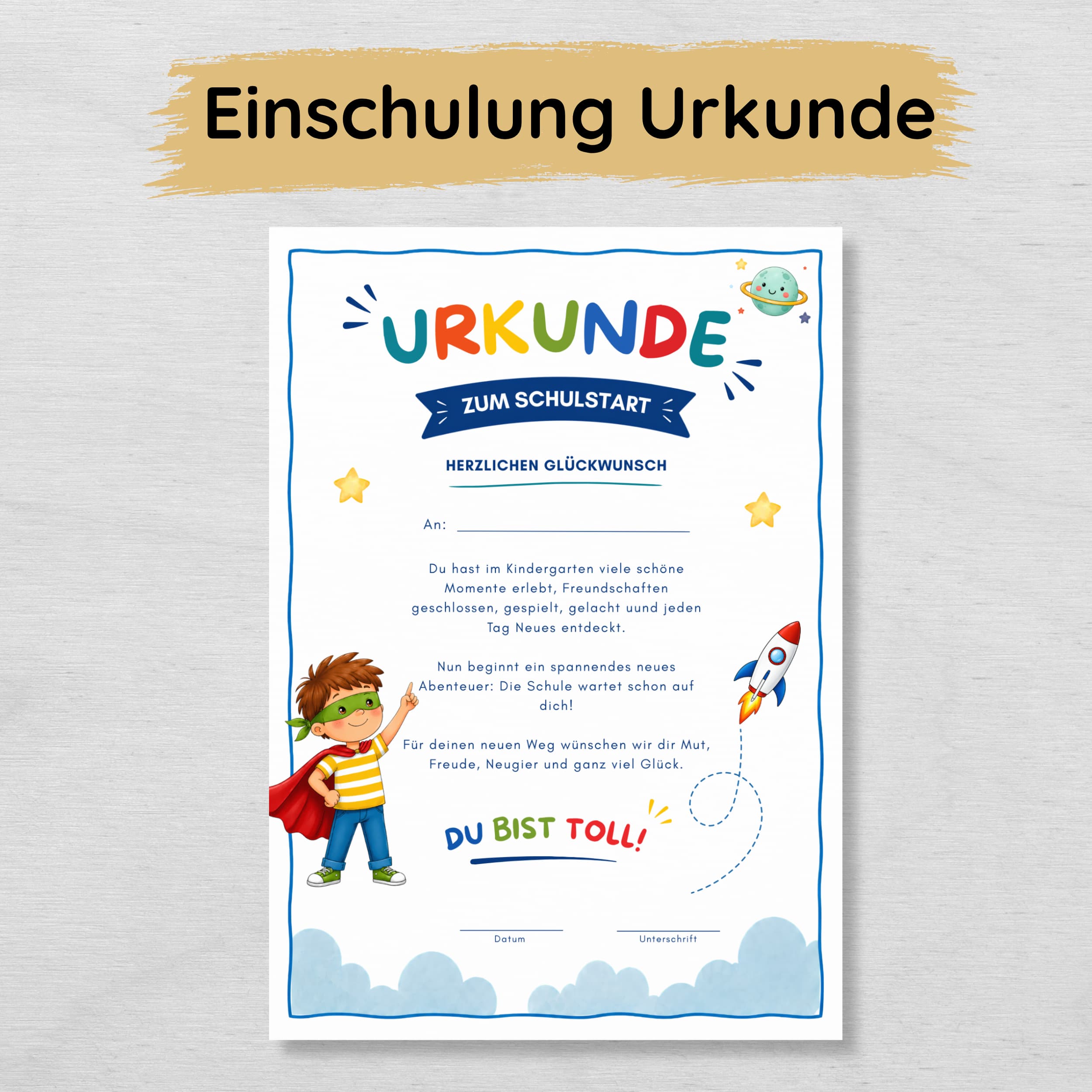 Einschulungsurkunde für Jungs