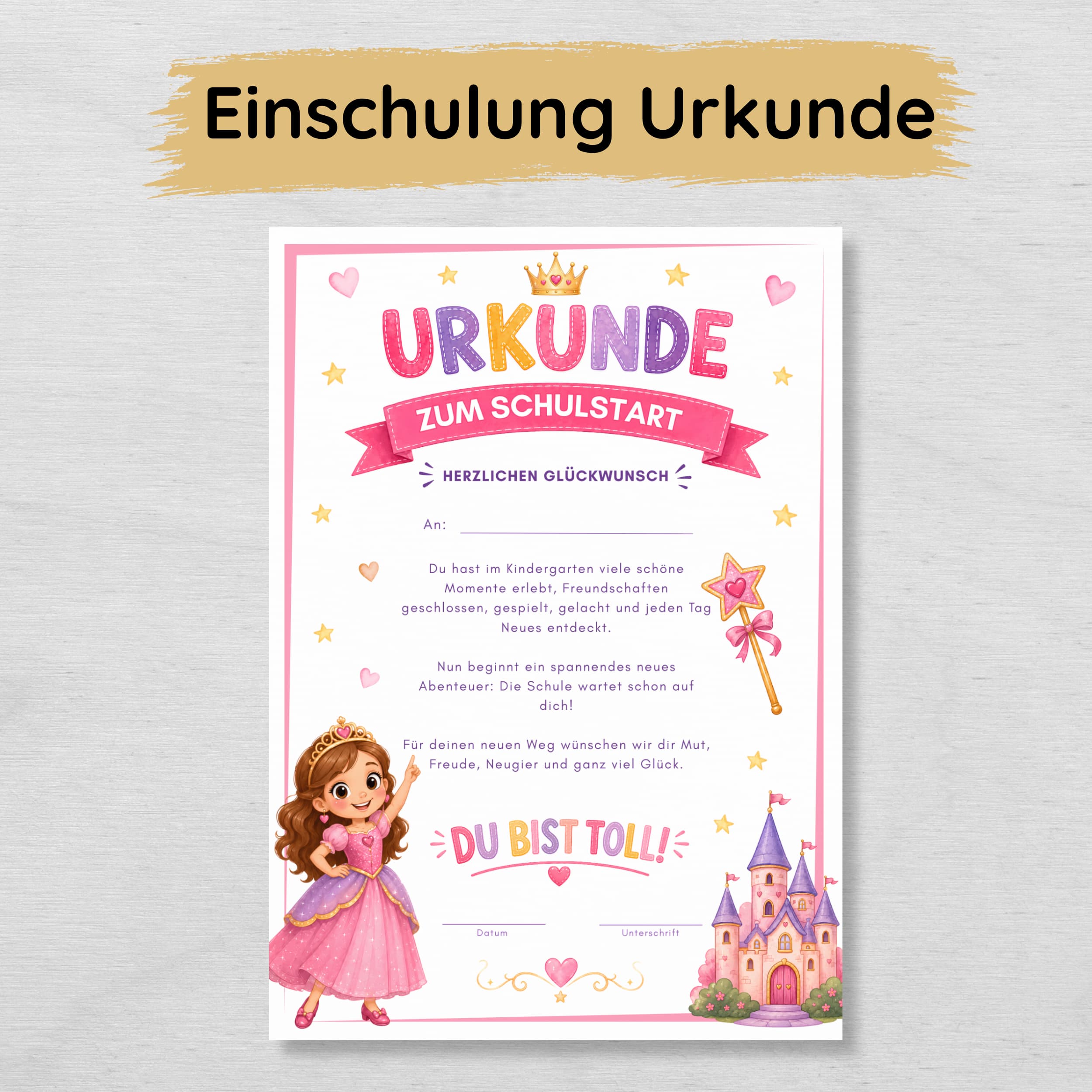Urkunde zum Schulstart für Mädchen