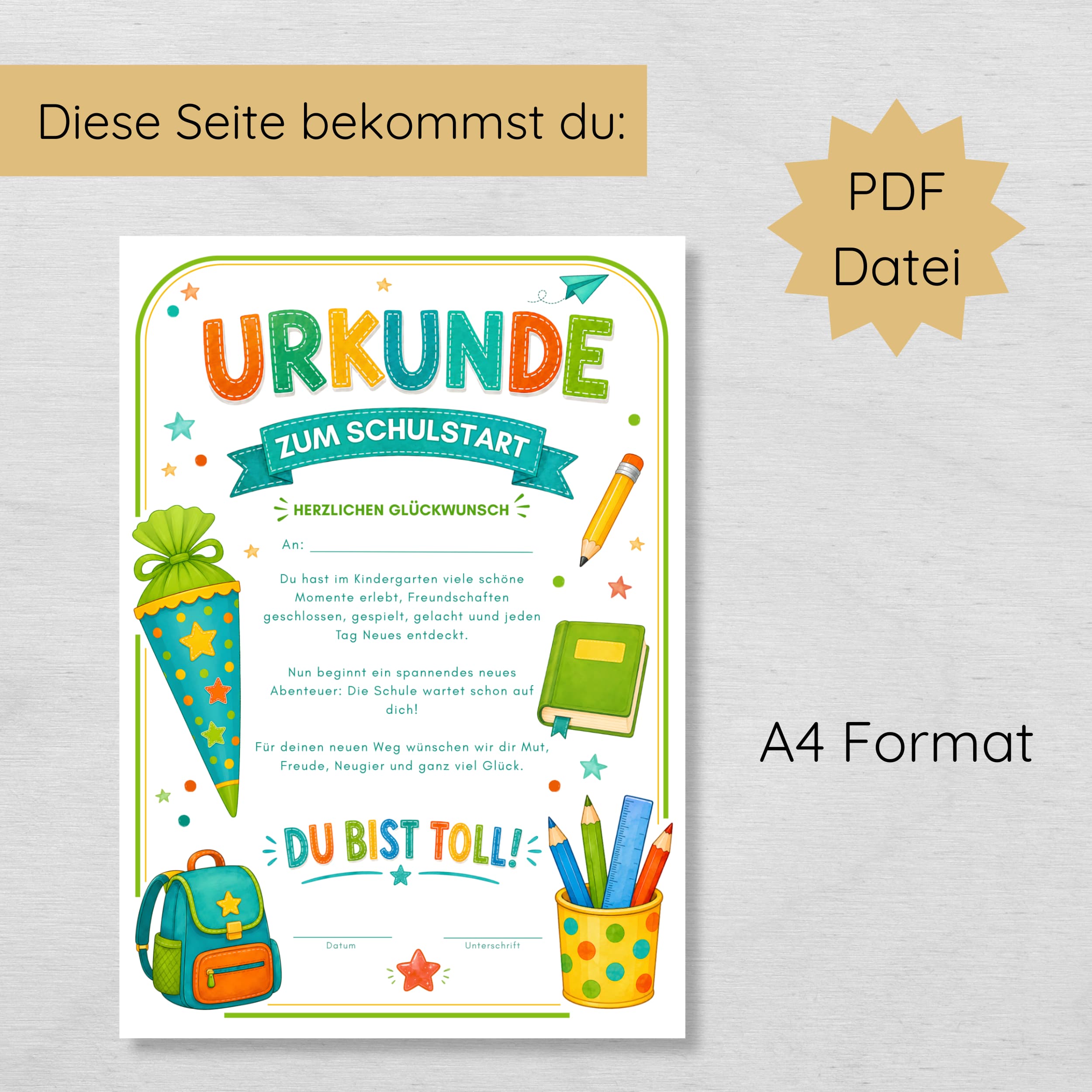 Einschulungsurkunde für Kinder