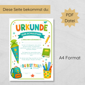 Einschulungsurkunde für Kinder