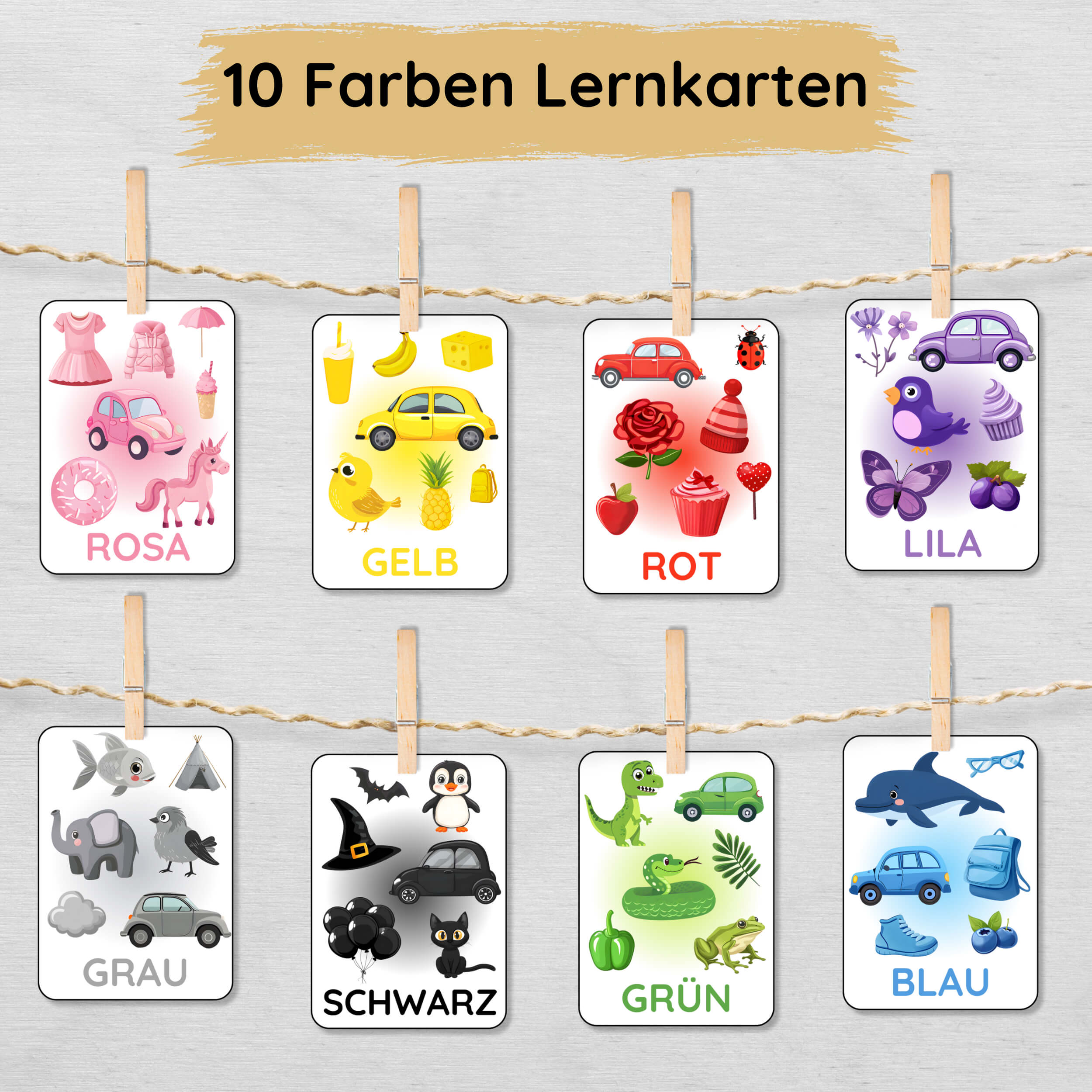 10 Farblernkarten für Kinder