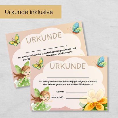 Feen Outdoor Schnitzeljagd mit 20 Hinweisen und Urkunde