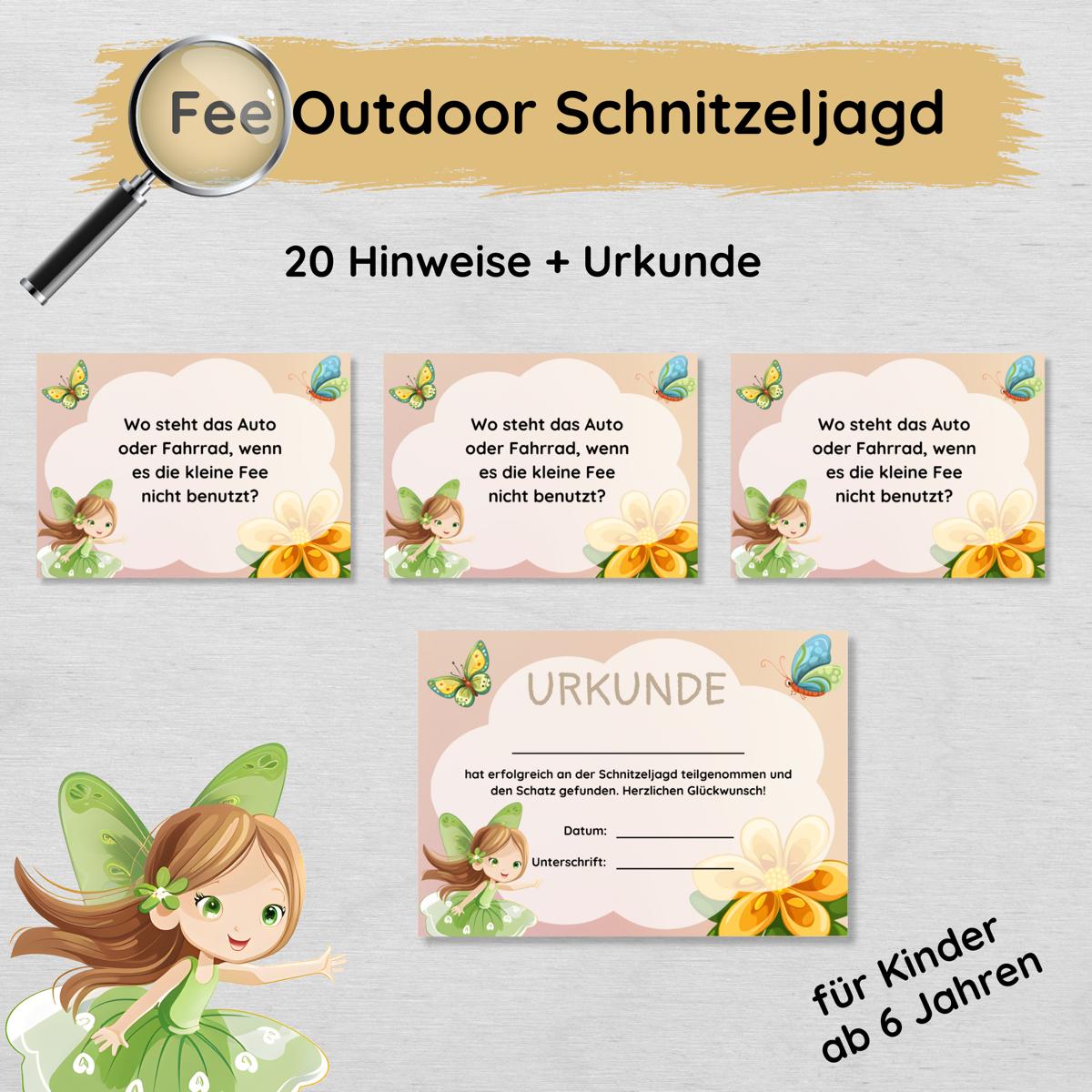 Feen Outdoor Schnitzeljagd mit 20 Hinweisen und Urkunde