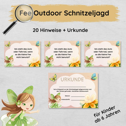 Feen Outdoor Schnitzeljagd mit 20 Hinweisen und Urkunde