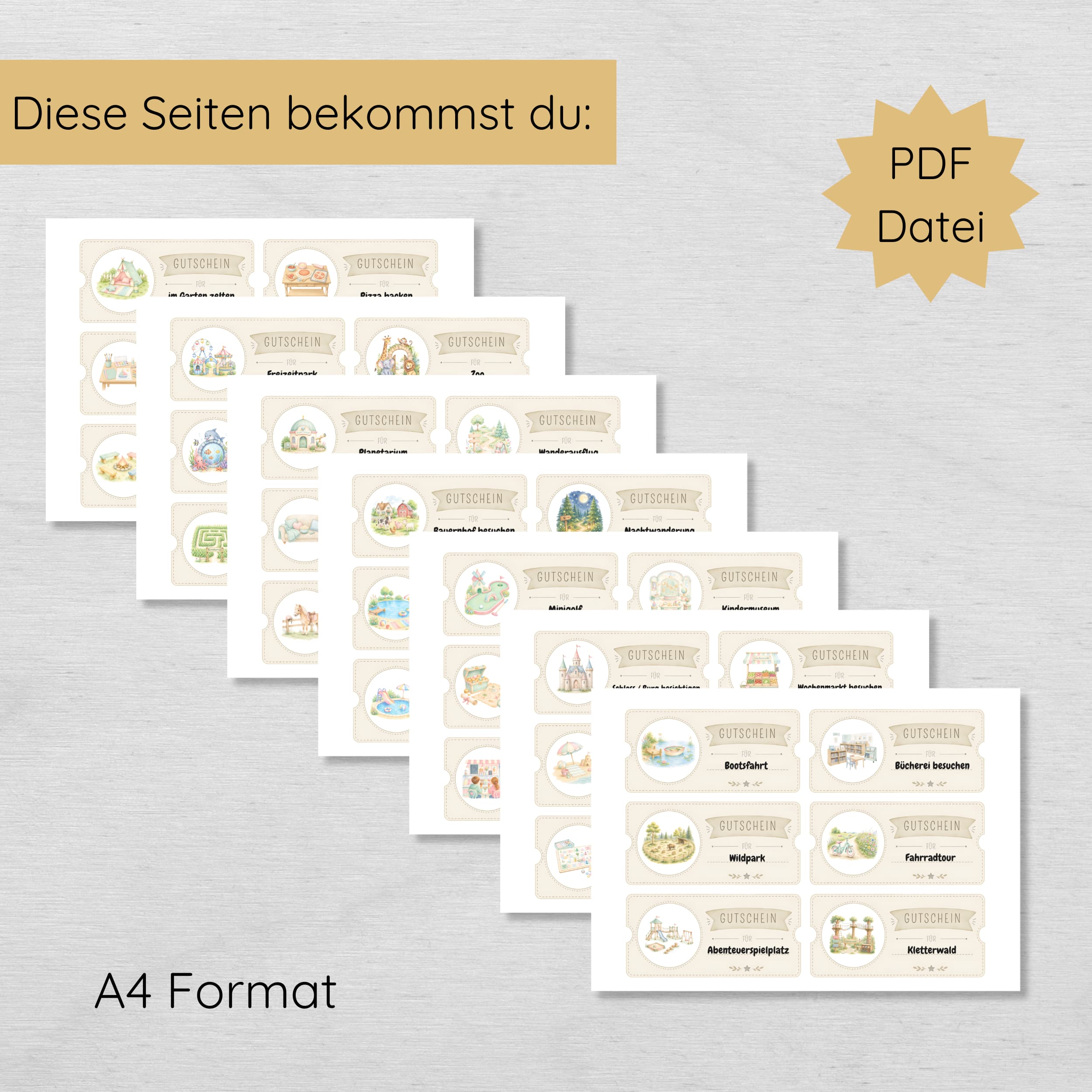 Ferien Beschäftigung Gutscheine für Kinder Druckvorlage