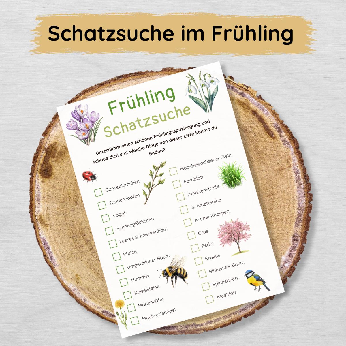 Frühlingsschatzsuche für Kinder Druckvorlage