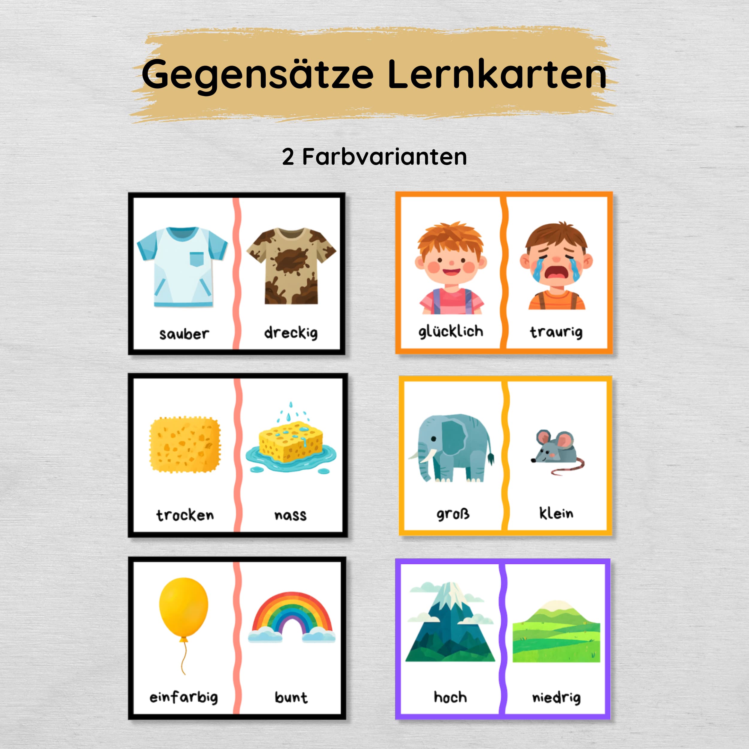 24 Gegensätze Lernkarten Paare für Kinder