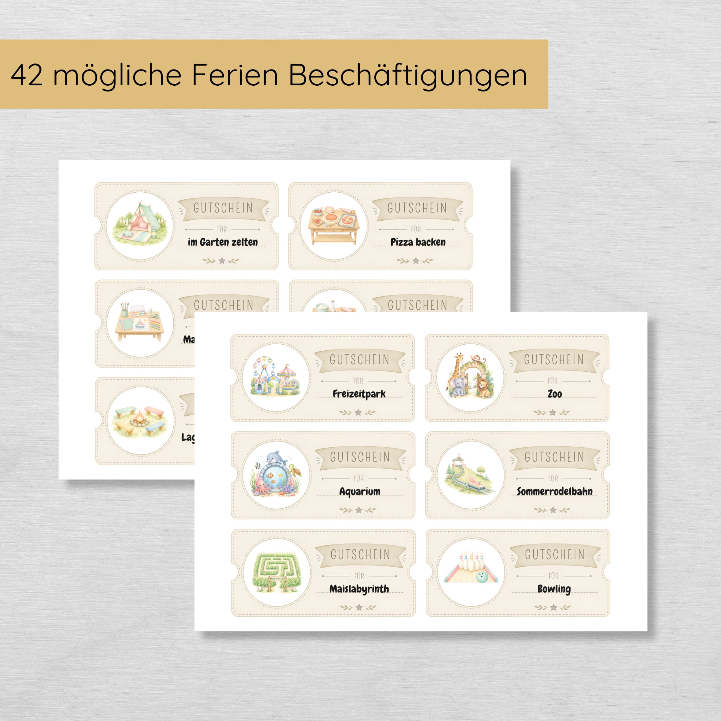 Ferien Beschäftigung Gutscheine für Kinder zum Ausdrucken