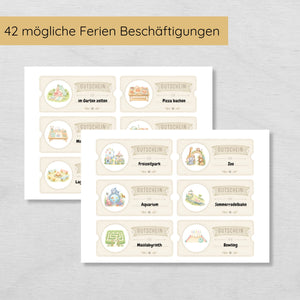 Ferien Beschäftigung Gutscheine für Kinder zum Ausdrucken