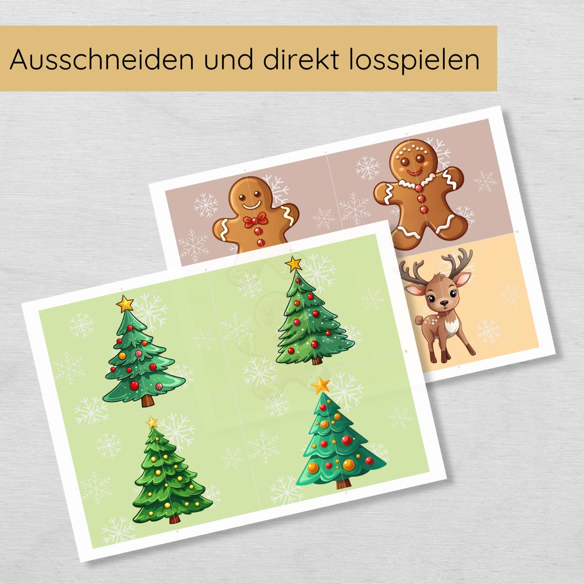 2 Teile Weihnachtspuzzle für Kinder, Hälften zuordnen