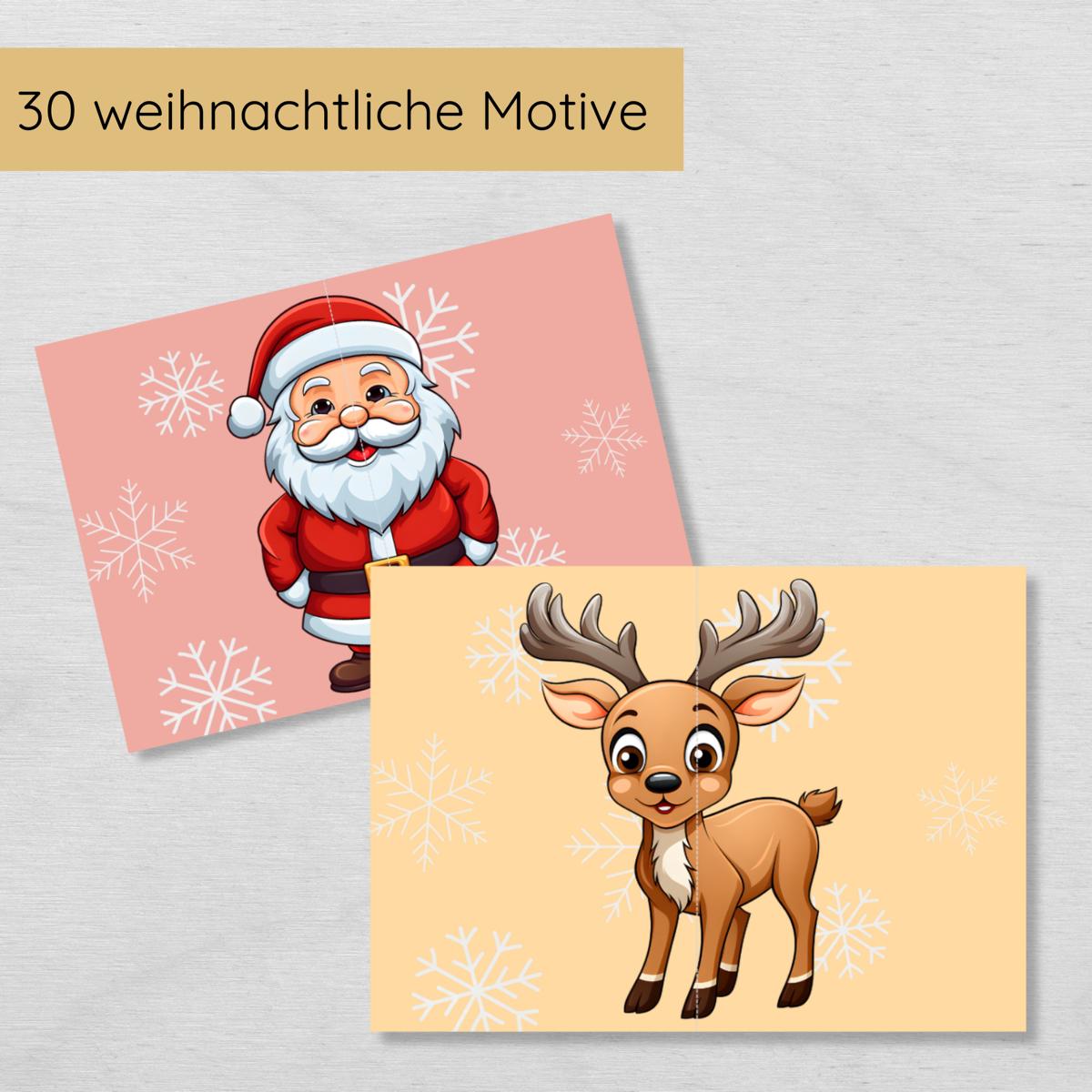 2 Teile Weihnachtspuzzle für Kinder, Hälften zuordnen