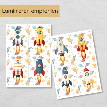 2 Teile Raketen Puzzle für Kinder, Hälften zuordnen
