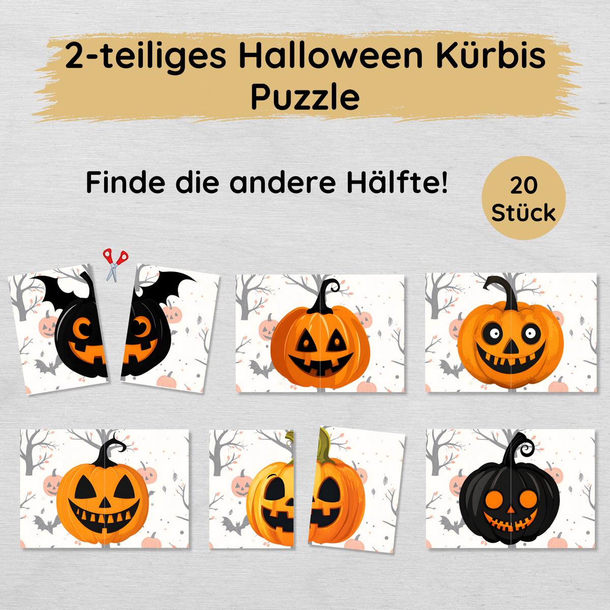 2 Teile Halloween Kürbis Puzzle für Kinder, Hälften zuordnen