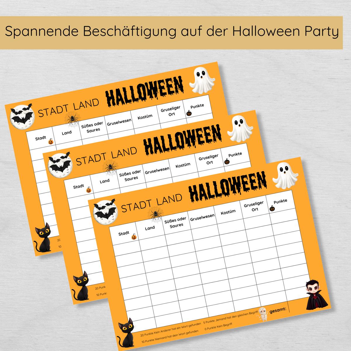 Stadt Land Halloween Spielvorlage zum Ausdrucken