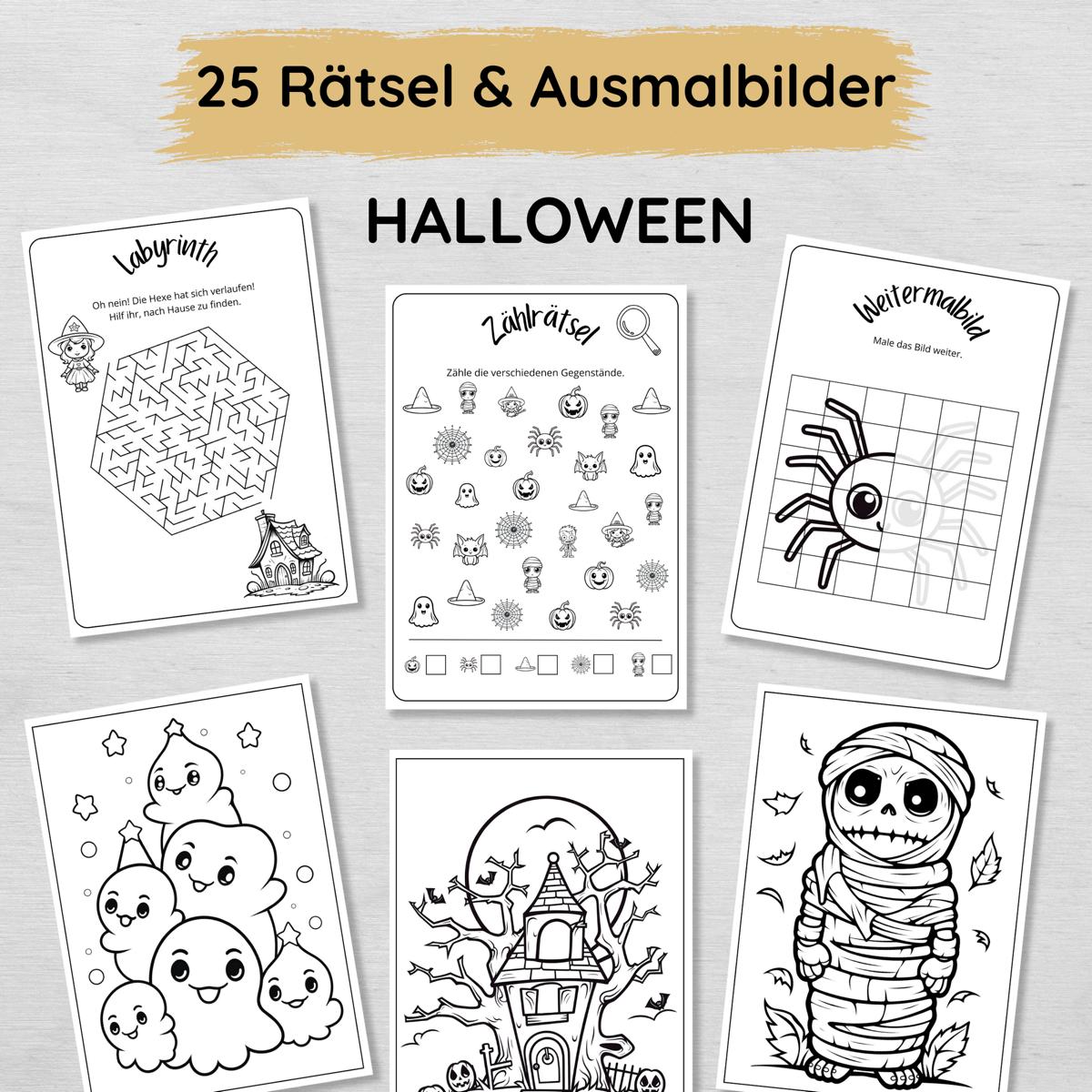 25 Halloween Rätsel und Ausmalbilder für Kinder