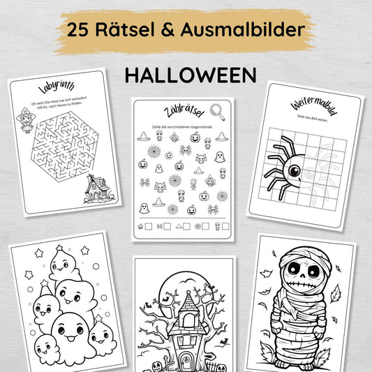 25 Halloween Rätsel und Ausmalbilder für Kinder