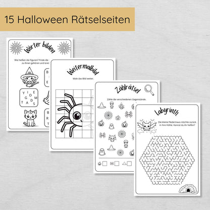 Halloween Spiele Set für Kinder Spielen, Rätseln & Ausmalbildern
