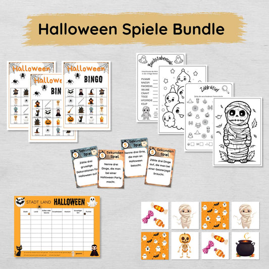 Halloween Spiele Set für Kinder Spielen, Rätseln & Ausmalbildern