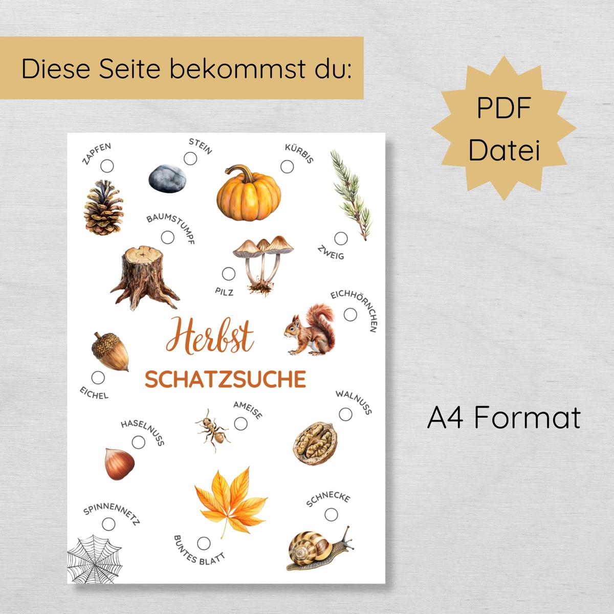 Herbst Schatzsuche im Wald Druckvorlage