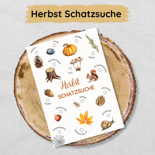 Herbst Schatzsuche im Wald Druckvorlage