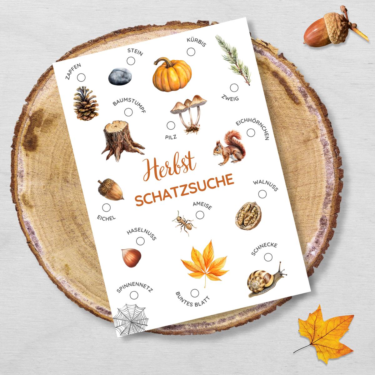 Herbst Schatzsuche im Wald Druckvorlage