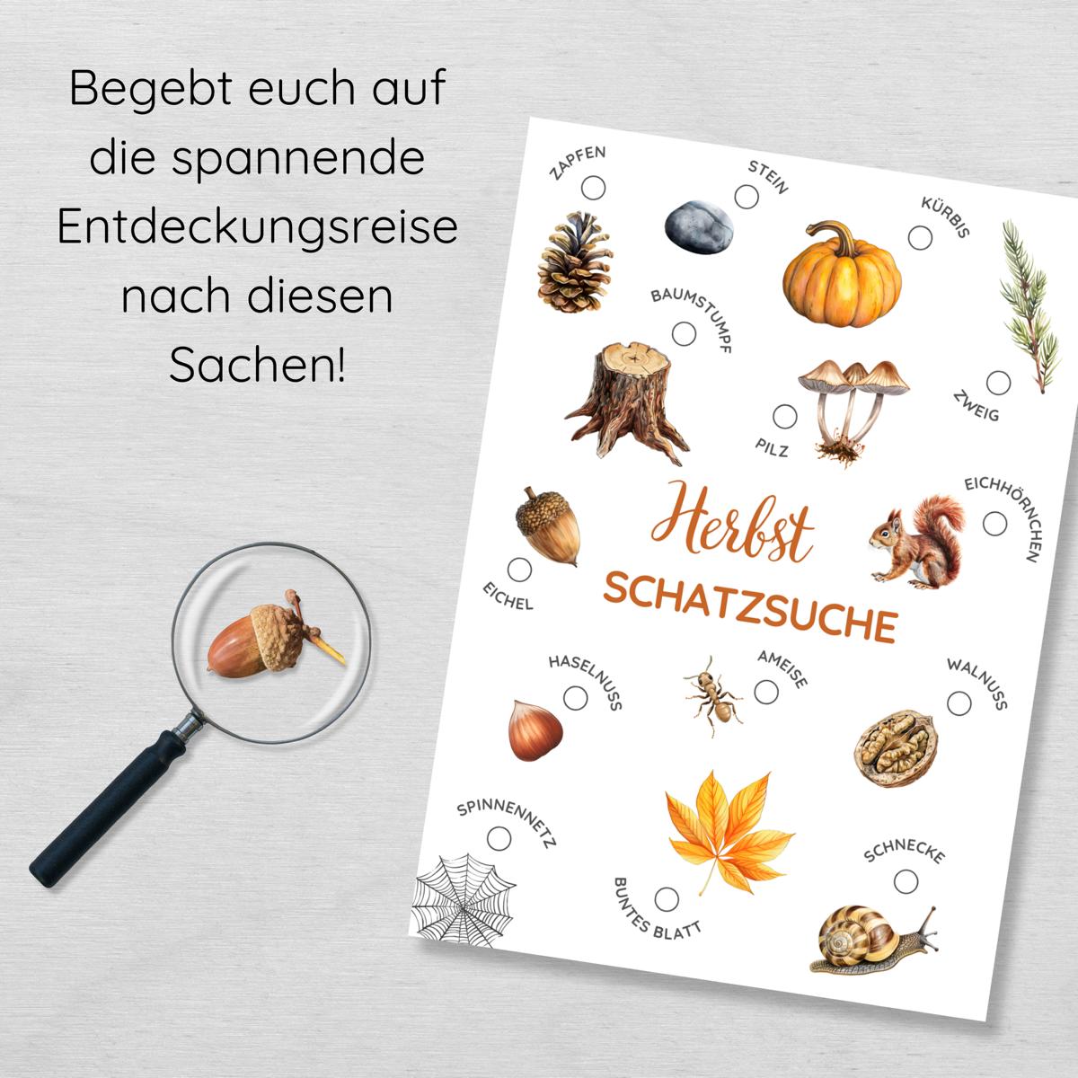 Herbst Schatzsuche im Wald Druckvorlage