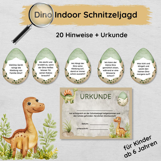 Dino Indoor Schnitzeljagd mit 20 Hinweisen & Urkunde