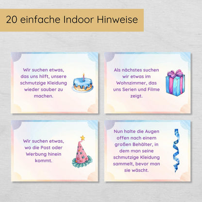 Indoor Schnitzeljagd Kindergeburtstag - 20 einfache Hinweise & Urkunde