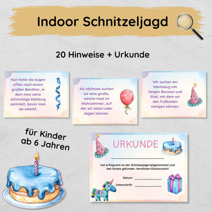 Indoor Schnitzeljagd Kindergeburtstag - 20 einfache Hinweise & Urkunde