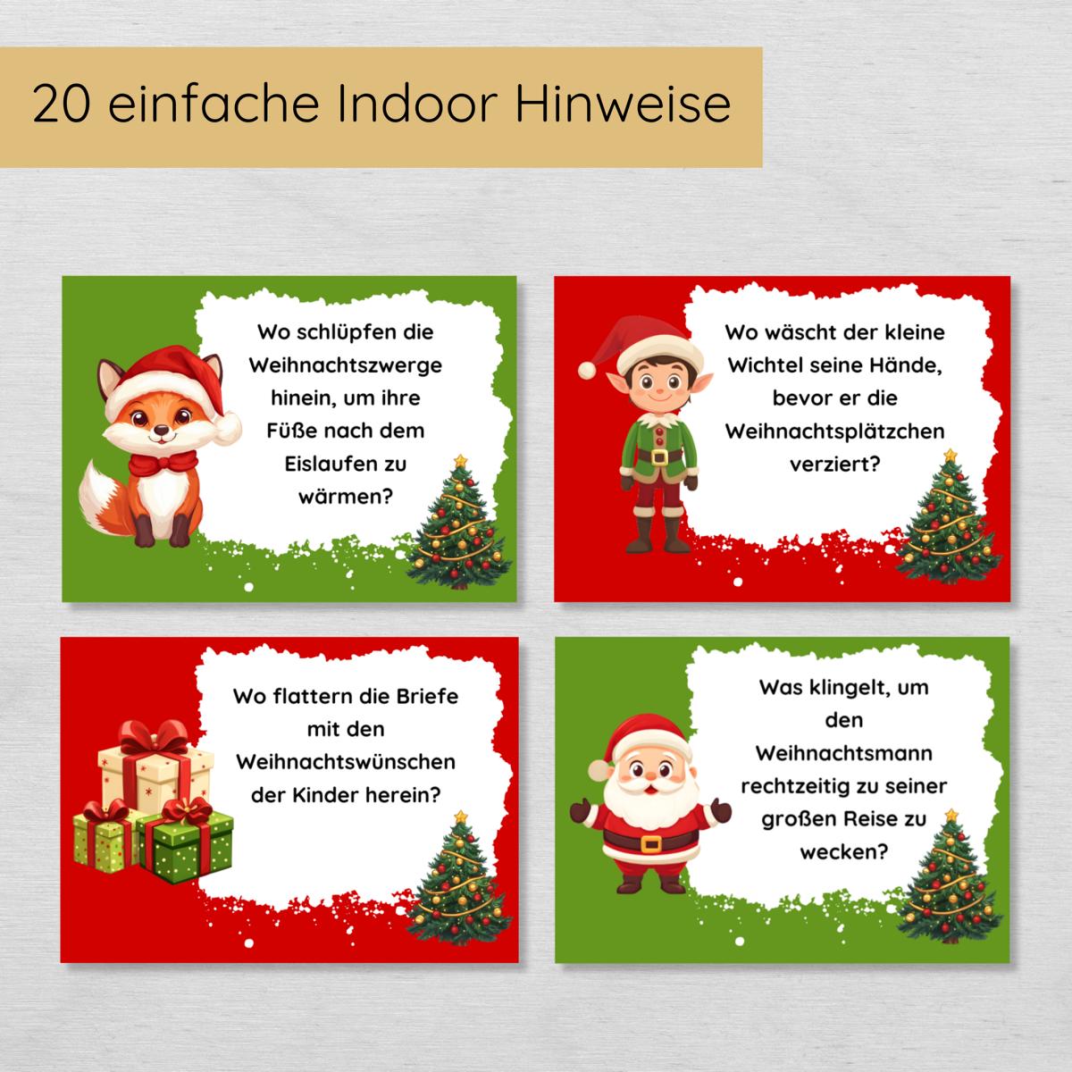 Weihnachten Indoor Schnitzeljagd - 20 einfache Hinweise & Urkunde