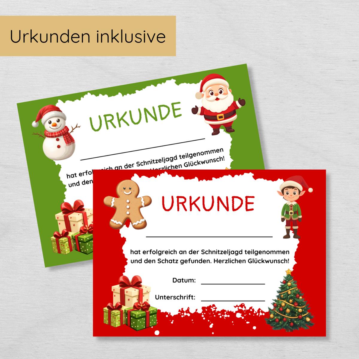 Weihnachten Indoor Schnitzeljagd - 20 einfache Hinweise & Urkunde