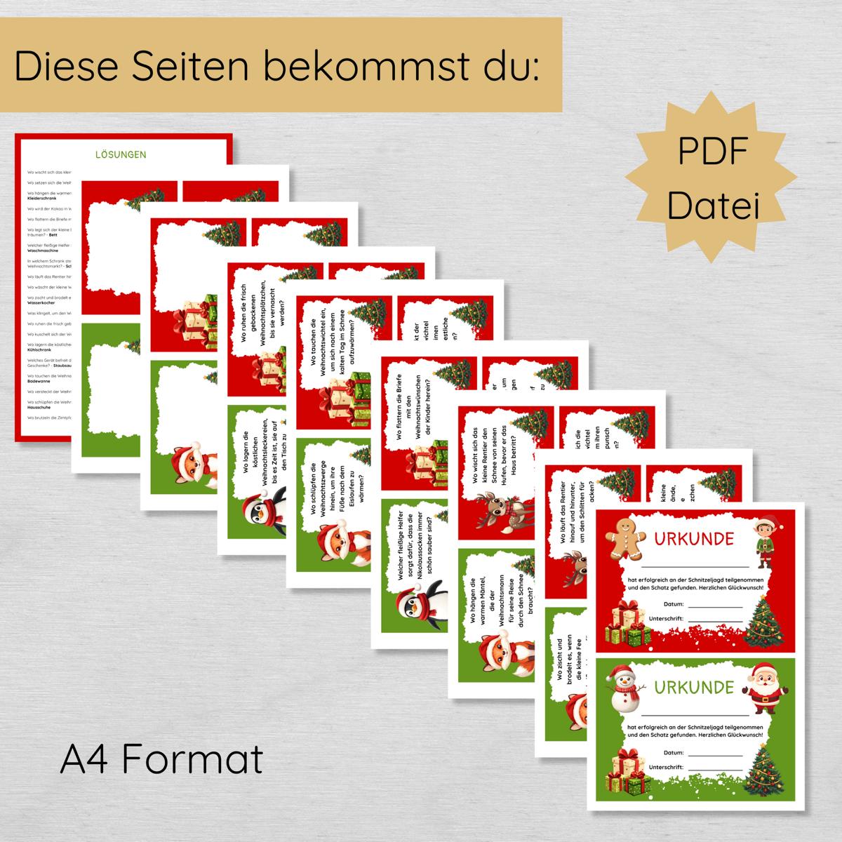 Weihnachten Indoor Schnitzeljagd - 20 einfache Hinweise & Urkunde