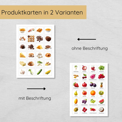 Einkaufsplaner für Kinder mit 7 Einkaufslisten und 100+ Lebensmittel Karten
