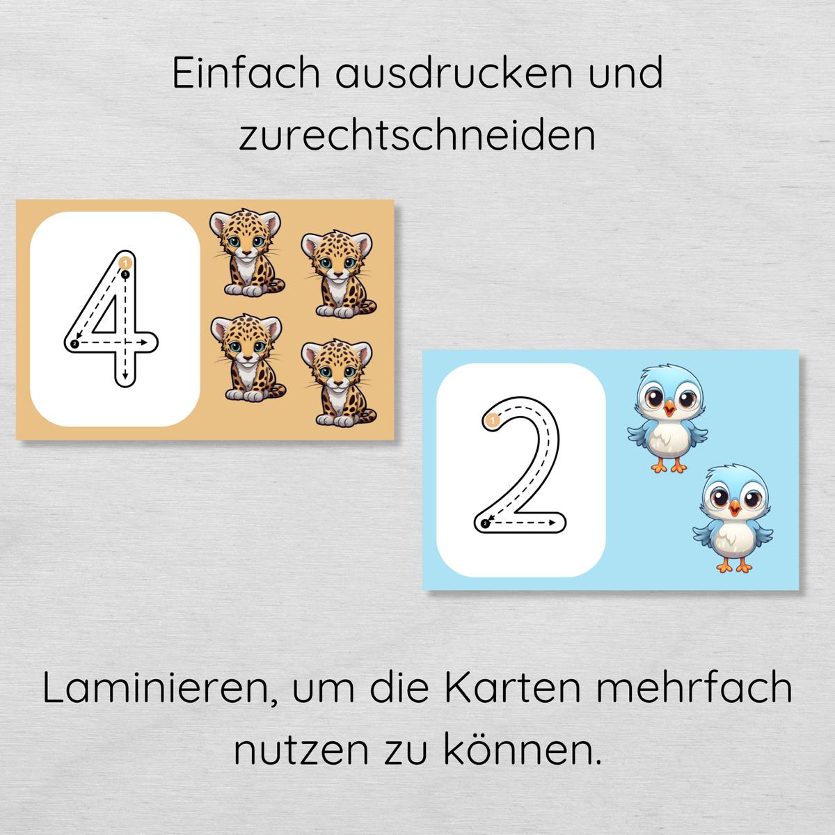 Zahlen 1-10 schreiben lernen, Übungskarten für Kinder