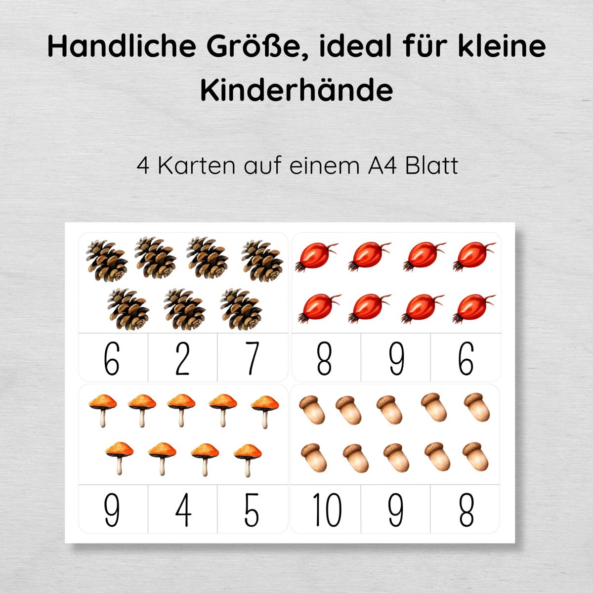 Herbst Klammerkarten Zahlen 1-10 für Kinder