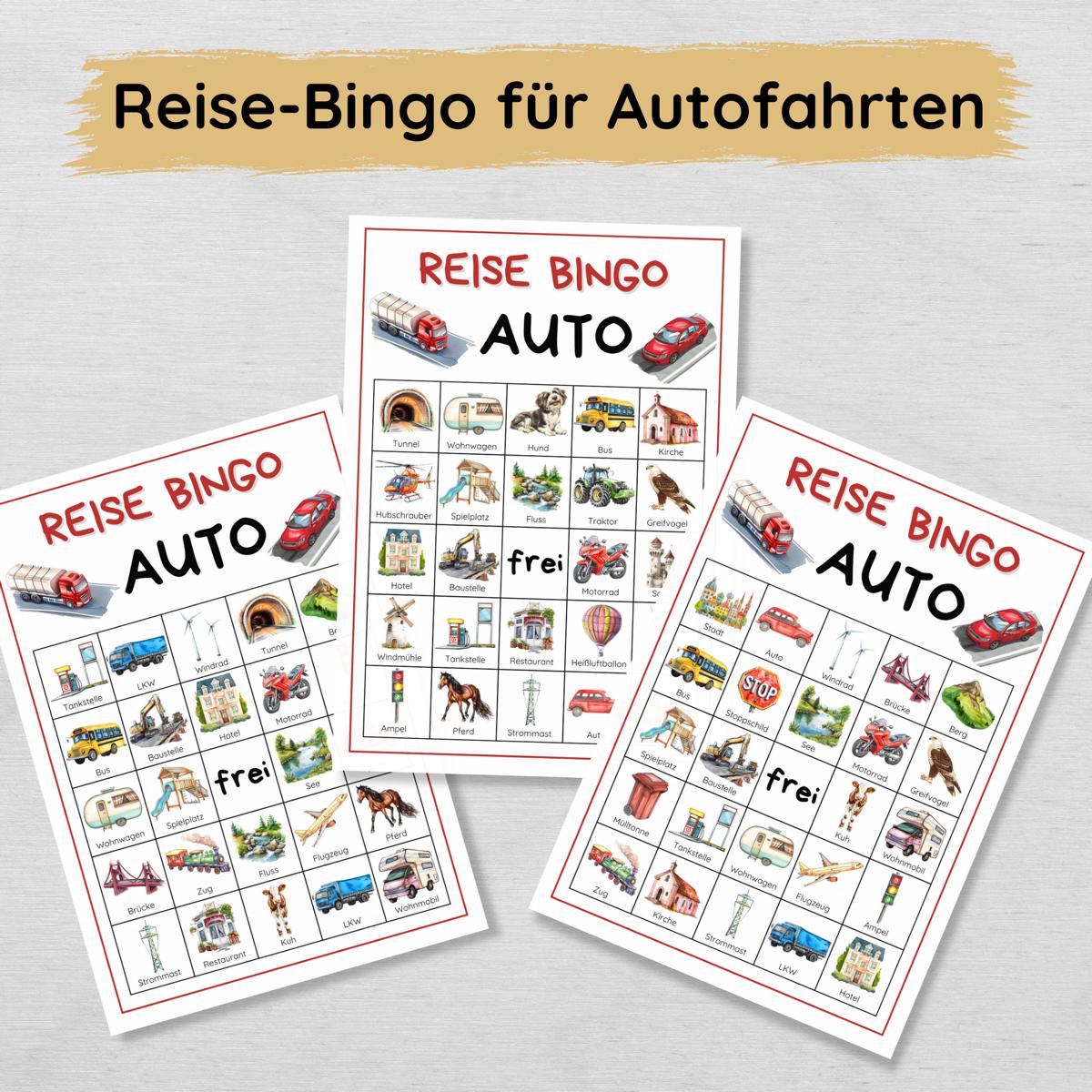 Auto Reise Bingo für Kinder