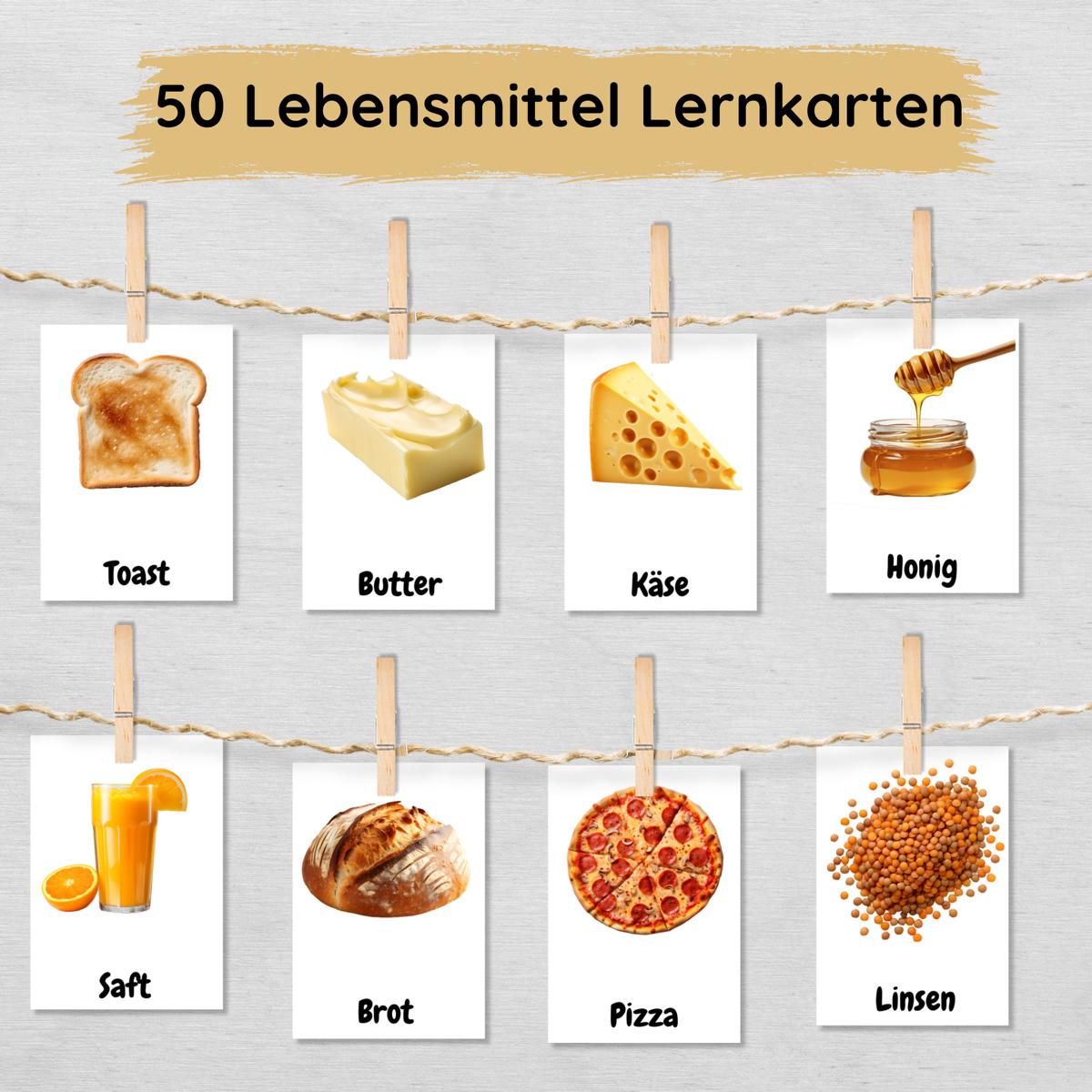 50 Lebensmittel Lernkarten für Kinder