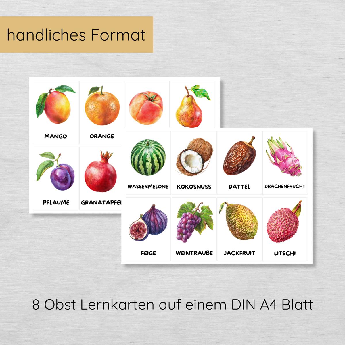 30 Obst Lernkarten für Kinder, Früchte Bildkarten