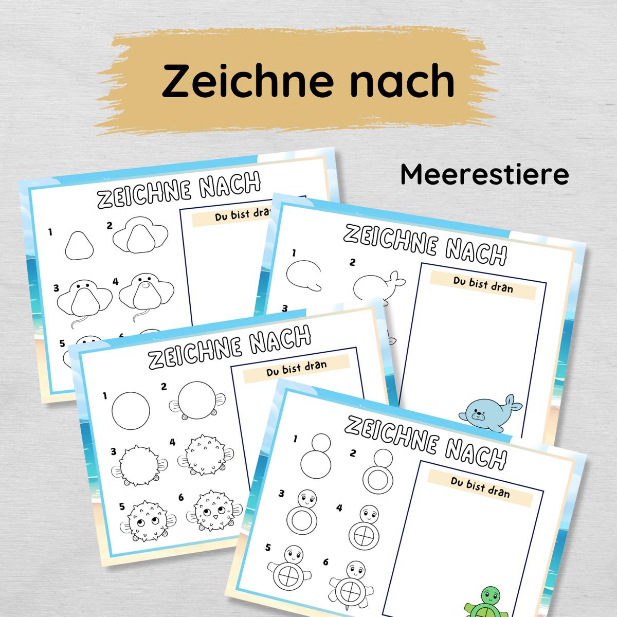 Zeichne nach - Meerestiere zeichnen lernen
