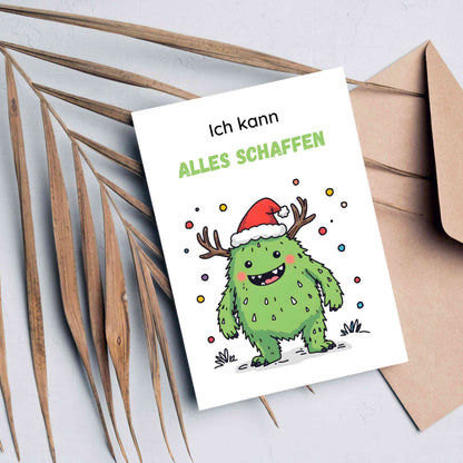 24 weihnachtliche Monster Affirmationskarten für Kinder