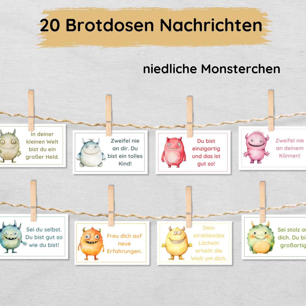 20 Monster Brotdosen Nachrichten für Kinder