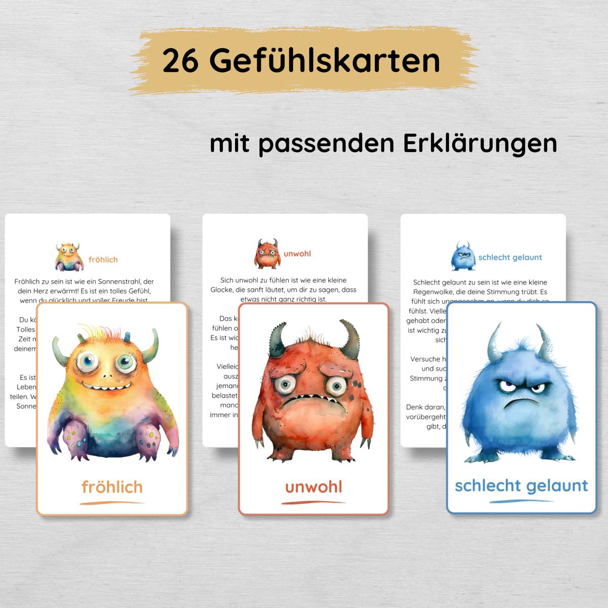 26 Monster Gefühlskarten für Kinder mit passender Erklärung