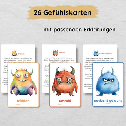 26 Monster Gefühlskarten für Kinder mit passender Erklärung