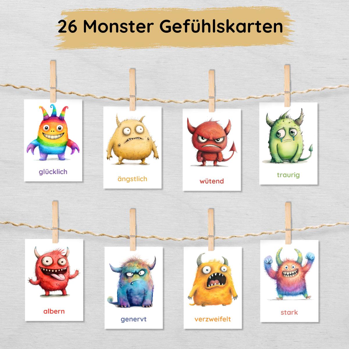 Monster Gefühlskarten für Kinder mit 26 Emotionen
