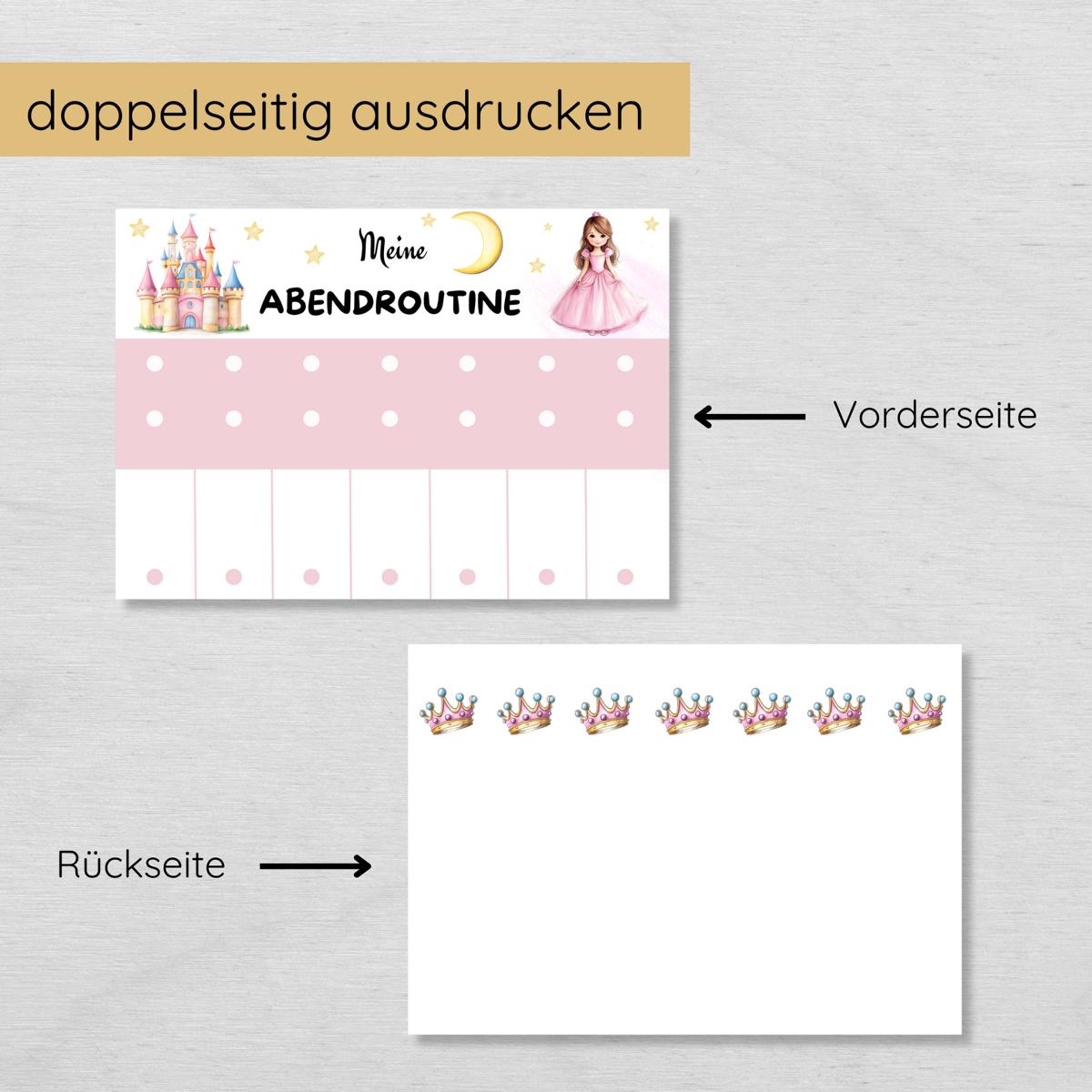 Prinzessin Morgenroutine & Abendroutine Plan für Kinder, PDF Routineplan
